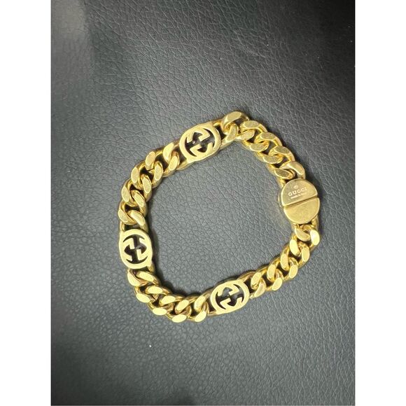 Gucci gg gold tone chunky chain bracelet unisex - Picture 1 of 7
